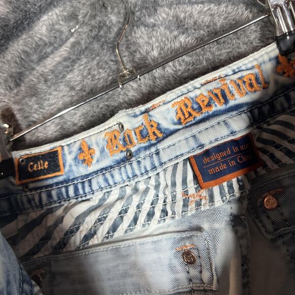 Rock Revival Jeans Womens 29 Light Wash Blue Celte Skinny Distressed Embroidered - Picture 7 of 10